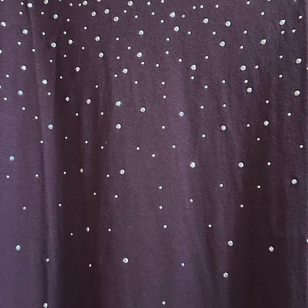 Catherine Petite 1X Plus Modal Cotton Purple Rhinestone 3/4 Sleeve Top Stretch - Picture 3 of 9